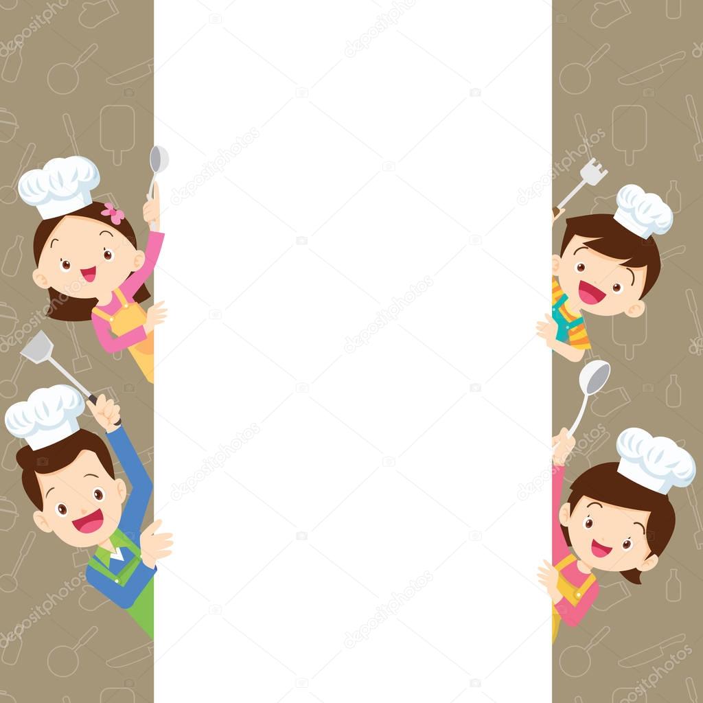 Cute family happy cooking with space frame