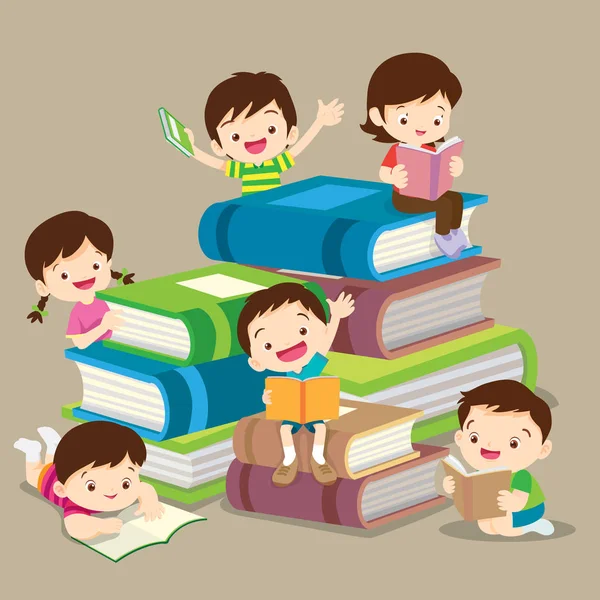 Cute boy and Girl reading book — Stock Vector