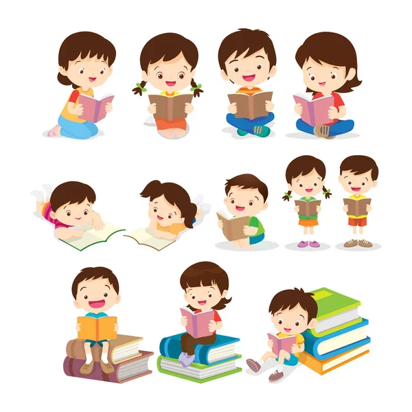 Dětské čtení knihy různé akce — Stockový vektor