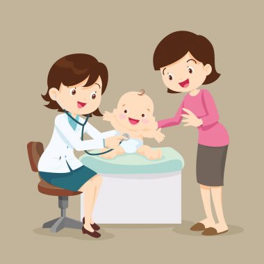 Anne ve çocuk doktoru doktor küçük bebek incelenmesi