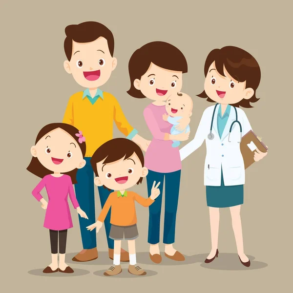 Симпатичная семья с ребенком и женщиной-врачом — стоковый вектор
