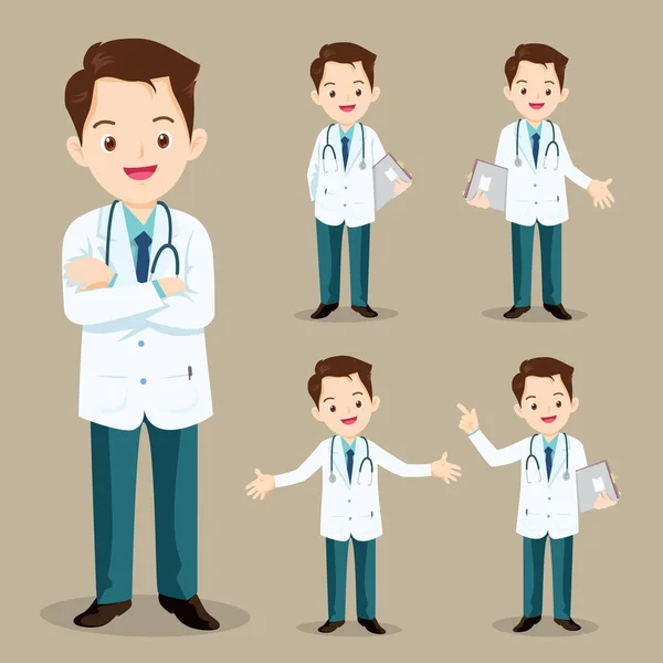 Smart doctor presenting in various action — Stock Vector