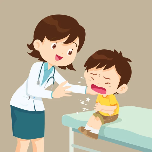 Médica Confortando Seu Choro Paciente menino —  Vetores de Stock