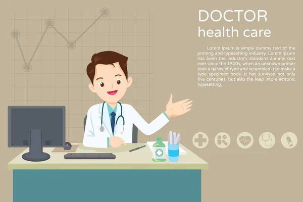 Doctor sentado en la mesa — Vector de stock