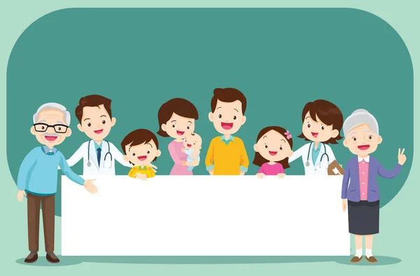 Läkare och mor- och farföräldrar med vit spece — Stock vektor