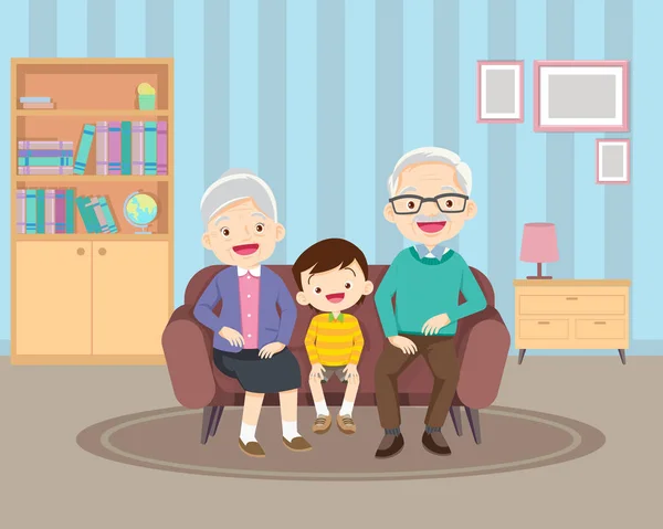 Abuelos y sus hijos en el sofá — Vector de stock