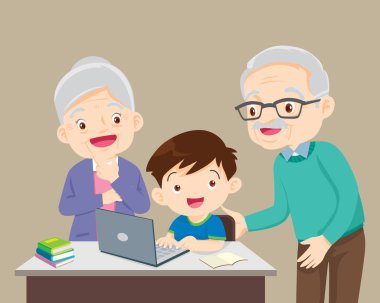 grandparents be happy for something of children Boy using laptop