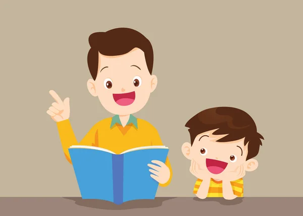 Padre con hijo leyendo libro — Vector de stock