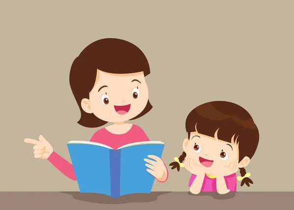 Madre con hijo libro de lectura — Vector de stock