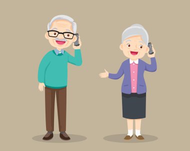 Erkek ve kadın cep telefonundan konuşuyor. Anne ve baba telefonda konuşuyor. 