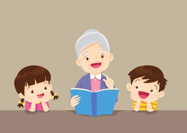Nagyszülők az unokák olvasás — Stock Vector