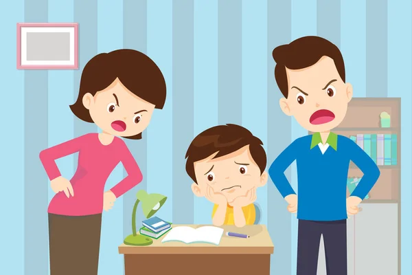 Mère et père en colère pour fils si mauvaise éducation — Image vectorielle