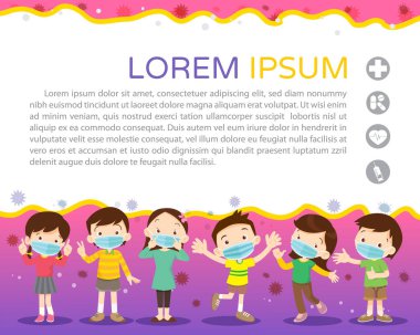 Çocuklar tıbbi bir yüz maskesi takıyorlar.