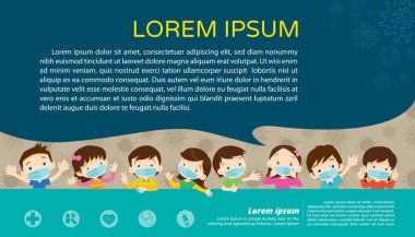 Çocuklar tıbbi bir yüz maskesi takıyorlar.
