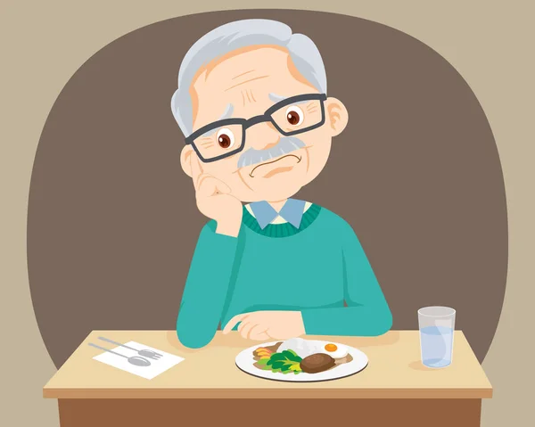 Anciana aburrida con comida — Vector de stock