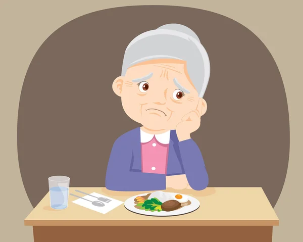 Starsza kobieta znudzona jedzeniem — Wektor stockowy