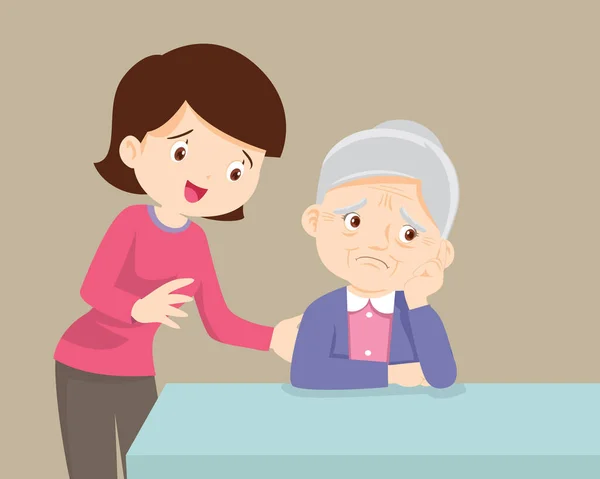 Λυπημένη ηλικιωμένη γυναίκα και θέλει να αγκαλιάσει — Διανυσματικό Αρχείο