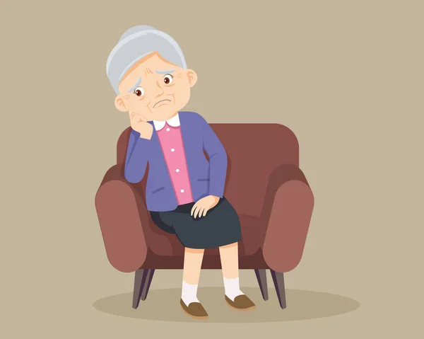 Senior woman sitting alone on sofa — 스톡 벡터