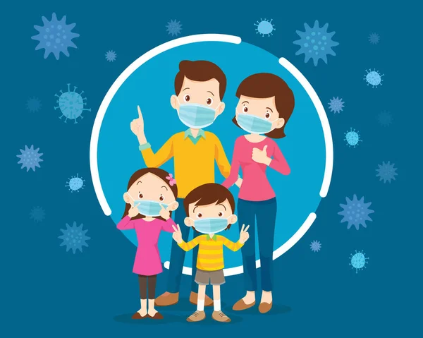 Family wearing protective Medical mask for prevent virus.Dad Mom Vector Graphics