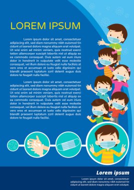 Çocuklar tıbbi maske takıyorlar. Erkek ve kız tıbbi maske takıyor. Virüs Covid-19 ve korunma. Sağlık maskesi ile kirliliği önleyin.