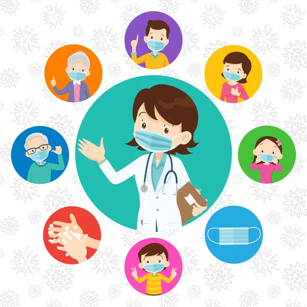 Doctor Family Wear Medical Face Mask Family Doctor Wearing Protective — Stock Vector