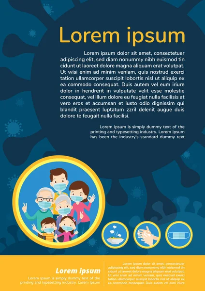 Famille Portant Masque Médical Protection Pour Prévenir Virus Wuhan Covid — Image vectorielle