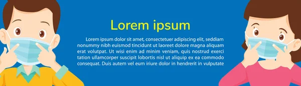 Muž Žena Nosí Lékařskou Masku Kopírovacím Prostorem Otec Matka Nosí — Stockový vektor