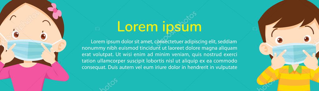 Children Wear Medical Face Mask Copy Space Boy Girl Wear Royalty Free Stock Illustrations