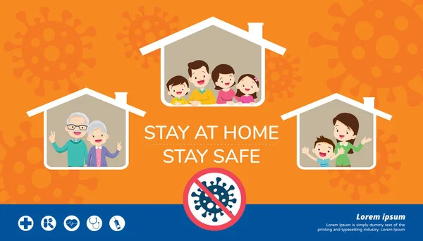 Stay Home Stay Safe Corona Virus Covid Campaign Stay Home — Stock Vector