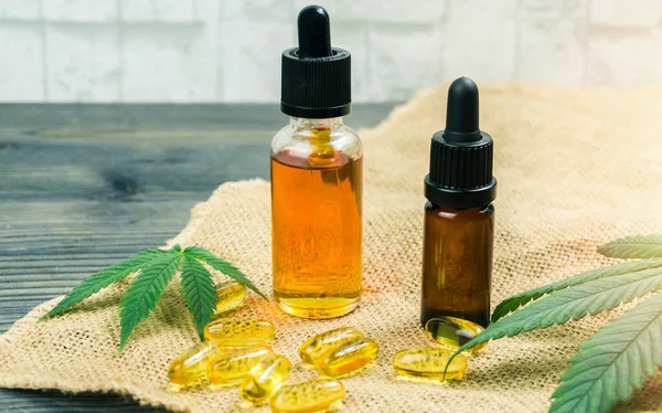 Cannabidiol Cbd Thc Cannabisoliën Cbd Capsules Hennepdoek — Stockfoto