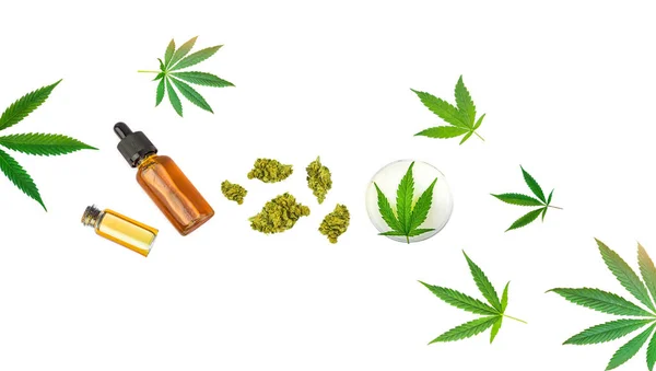 Produtos Médicos Variados Cannabis Loção Óleos Cbd Thc Botões Flores — Fotografia de Stock