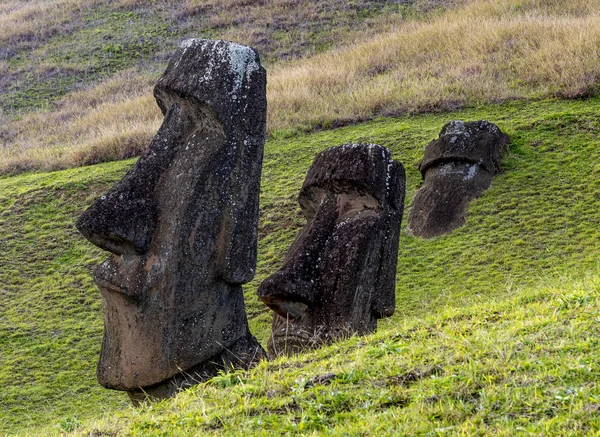 Estatuas de Moai en la Isla de Pascua en la cantera Rano Raraku — Foto de Stock