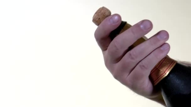 Champagne Bottle - Cork is sent flying when released — Stock Video