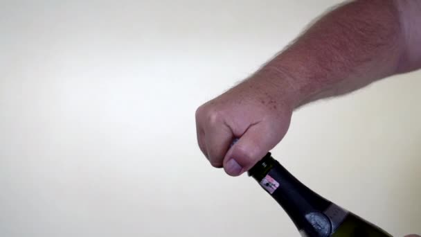 Champagne Bottle - cheap plastic cork is removed — Stock Video