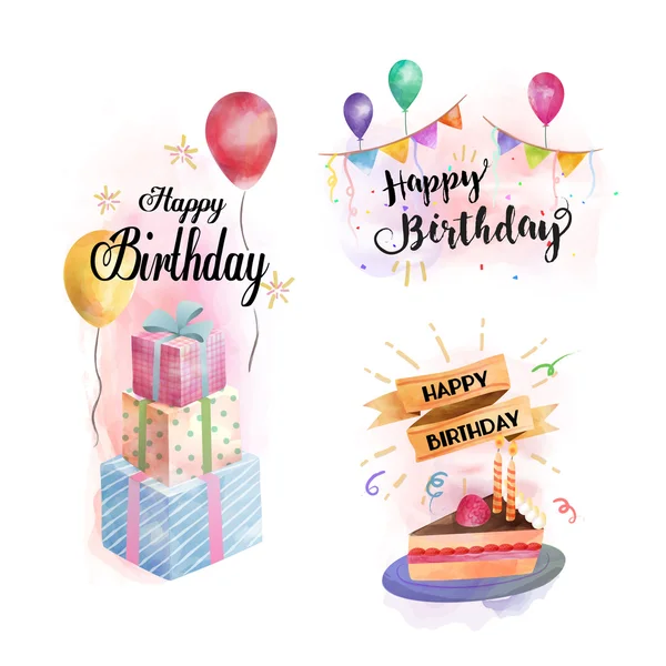 Happy birthday watercolor elements — Stock Vector