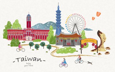 Hand drawn taiwan travel poster clipart