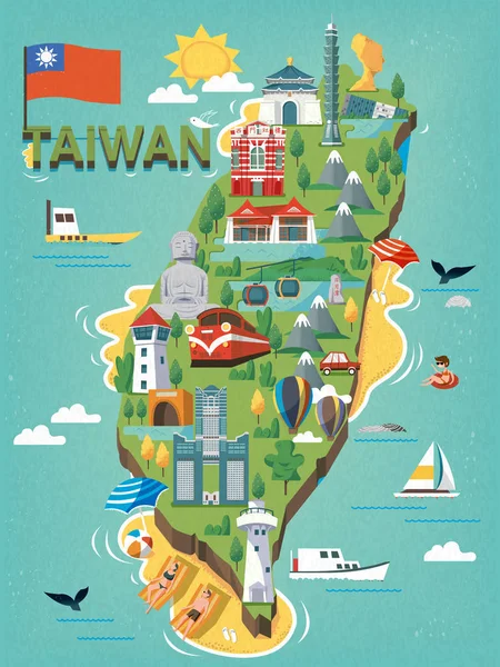 Taiwan mapa de viagem — Vetor de Stock