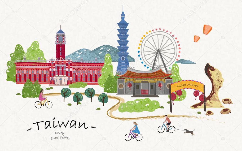 Hand drawn taiwan travel poster