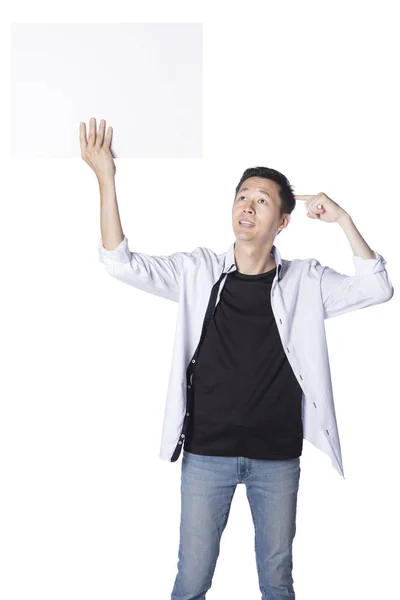 Homem segurando placa em branco — Fotografia de Stock