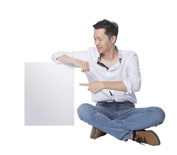 Adam büyük bir beyaz tahta gösterilen — Stok fotoğraf