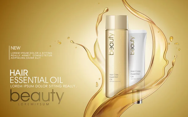 Golden hair oil ads — Stock Vector