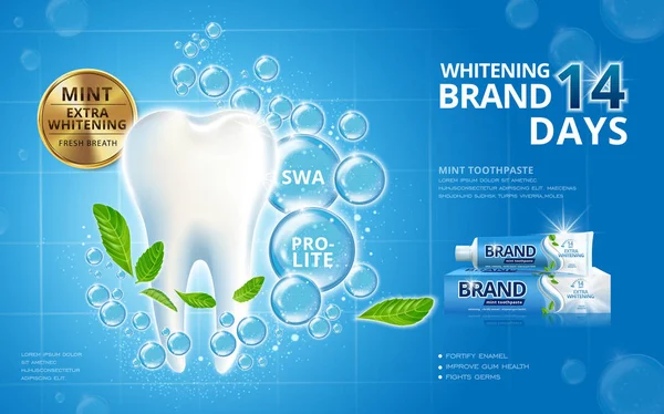 Blanqueamiento de los anuncios de pasta dental — Vector de stock