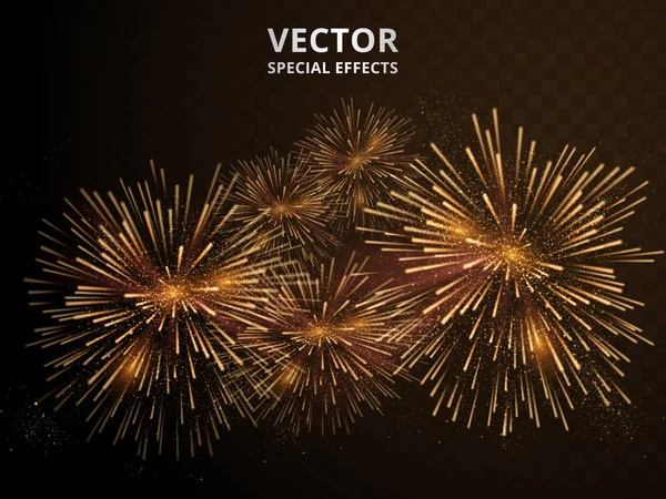 Elementos de fuegos artificiales dorados — Vector de stock