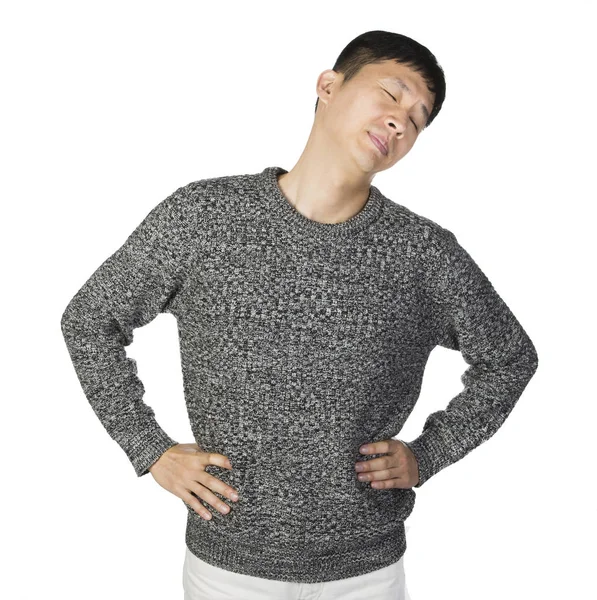 Asiático homem esticando seu pescoço — Fotografia de Stock