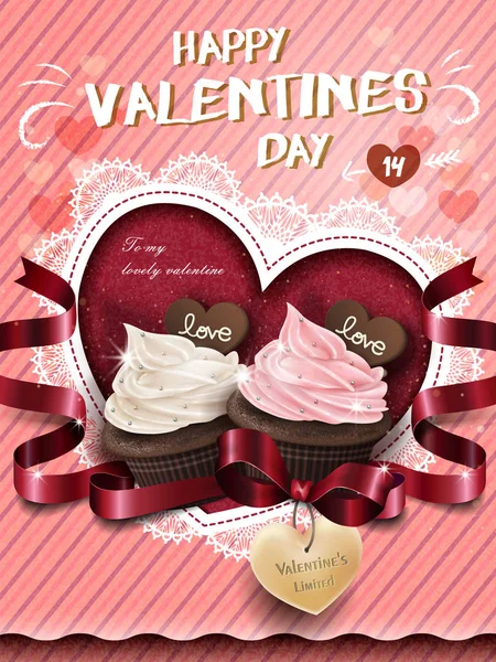 Fehér Rózsaszín Krém Csokoládé Teasütemények Különleges Valentin Nap Rózsaszín Háttér — Stock Vector