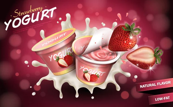 Fruktig yoghurt annonser — Stock vektor