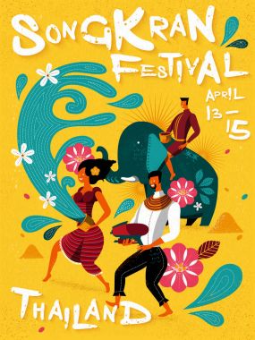 Songkran festivali illüstrasyonu