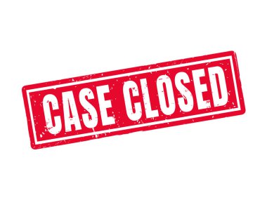 case closed in red stamp style, white background clipart