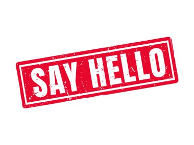 say hello in red stamp style, white background clipart