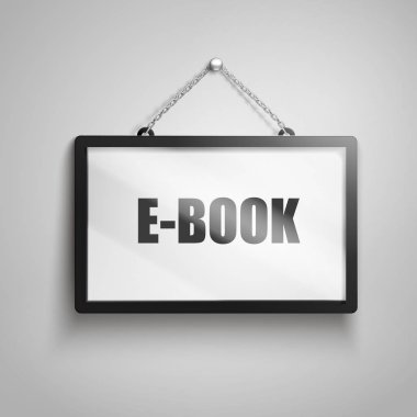 işareti, 3d illüstrasyon izole gri arka plan asılı üzerinde e-kitap metin